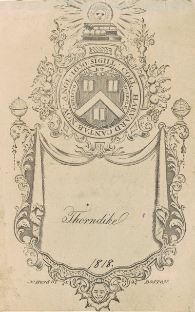 Estante do Harvard College com o selo de Cristo e da Igreja de Nathaniel Hurd