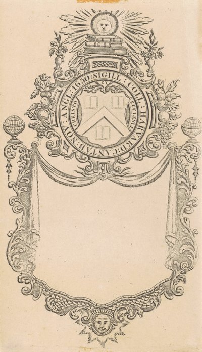 Estante do Harvard College com o selo de Cristo e da Igreja de Nathaniel Hurd