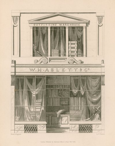 Frente de loja para WH Ablett, armazém de equipamentos, Cornhill, Londres de Nathaniel Whittock