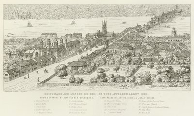 Southwark e London Bridge, como surgiram em 1546 de Nathaniel Whittock