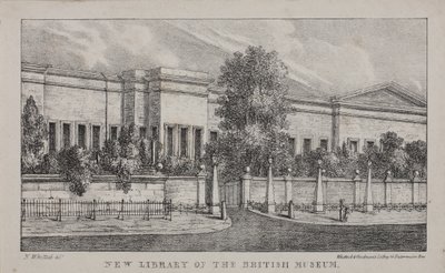 Vista da nova biblioteca do Museu Britânico, c.1830 (litho) de Nathaniel Whittock