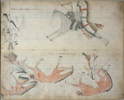 Cheyennes repelidos e feridos, c.1877-79 (desenho do livro de registos) de Native American