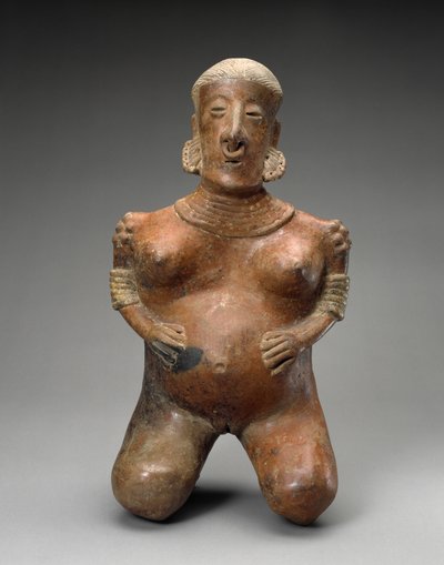 Grávida ajoelhada, 300 aC-300 d.C. (faiança com barbotina) de Nayarit Nayarit