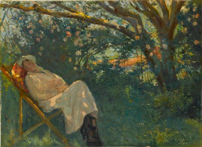 Pintura "Dama de Rosa em Chaise Longue" de Nazmi Ziya Gueran (1881-1937) - 1904 - Óleo sobre tela Dim 54x73 cm Museu Sakip Sabanci, Istambul de Nazmi Ziya Gueran