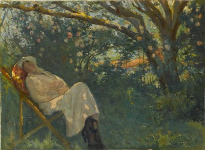 Senhora de rosa em uma chaise longue de Nazmi Ziya Güran