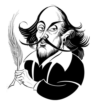 William Shakespeare - caricatura em preto e branco de Neale Osborne