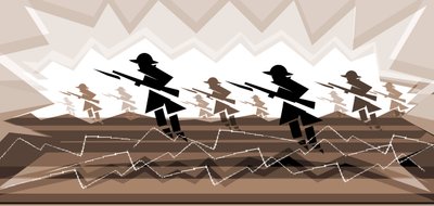 Soldados da Primeira Guerra Mundial com baionetas - emergindo das trincheiras de Neale Osborne