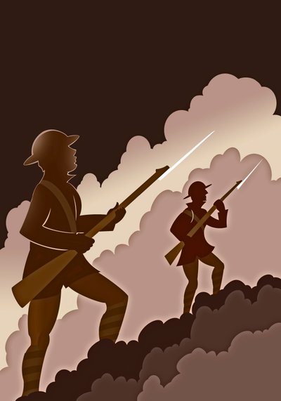 Soldados da Primeira Guerra Mundial com baionetas - emergindo das trincheiras de Neale Osborne