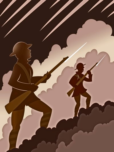 Soldados da Primeira Guerra Mundial com baionetas - emergindo das trincheiras de Neale Osborne