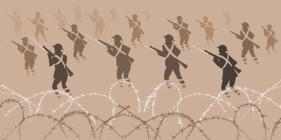 Soldados da Primeira Guerra Mundial com baionetas - emergindo das trincheiras de Neale Osborne
