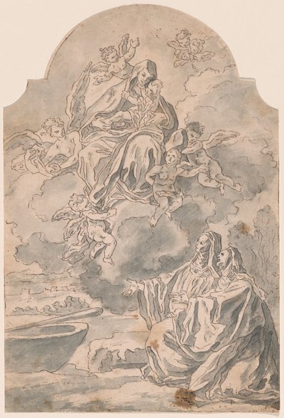 A Virgem e o Menino Aparecendo a Duas Monásticas Femininas de Neapolitan 17th Century