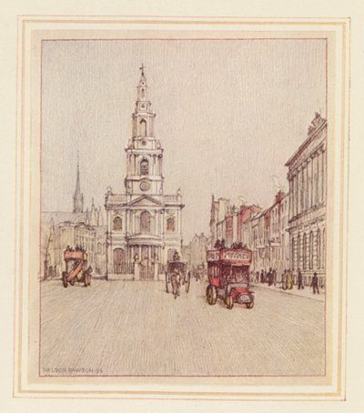 St Mary-le-Strand (litografia a cores) de Nelson Dawson