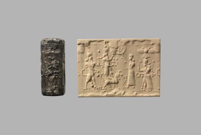 Selo cilíndrico com escorpião-homem e impressão moderna, c.8-7º século AC (quartzo, cripto-cristalino) de Neo Assyrian