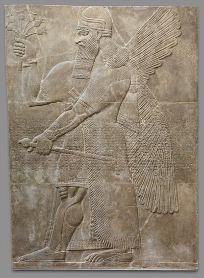 Painel de Socorro, Neo-Assírio, c.883-859 aC (gybsum alabaster) de Neo Assyrian