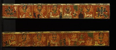 Um par de capas de manuscrito Devimahatmya (wc opaca na madeira) de Nepalese School