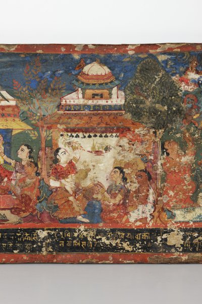 Detalhe de uma capa de manuscrito budista (wc opaca em madeira) de Nepalese School