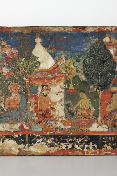 Detalhe de uma capa de manuscrito budista (wc opaca em madeira) de Nepalese School