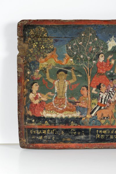 Detalhe de uma capa de manuscrito budista (wc opaca em madeira) de Nepalese School