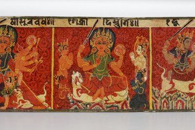 Detalhe de uma capa do manuscrito Devimahatmya (wc opaco sobre madeira) de Nepalese School