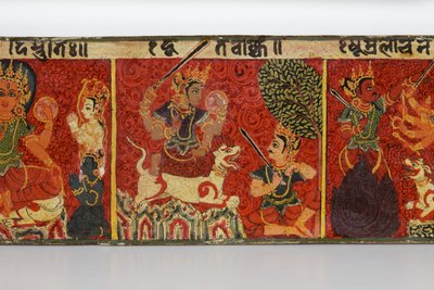 Detalhe de uma capa do manuscrito Devimahatmya (wc opaco sobre madeira) de Nepalese School
