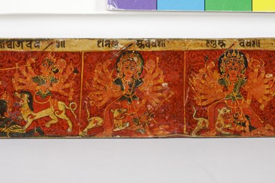 Detalhe de uma capa do manuscrito Devimahatmya (wc opaco sobre madeira) de Nepalese School