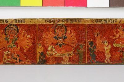 Detalhe de uma capa do manuscrito Devimahatmya (wc opaco sobre madeira) de Nepalese School