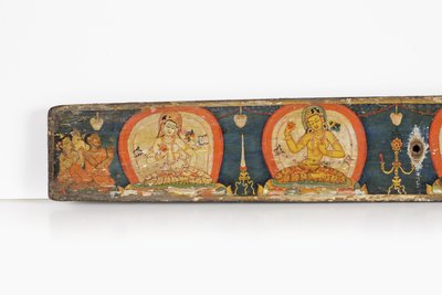 Manuscrito de The Five Protections, contracapa, 1138 (wc e tinta opaca sobre madeira) de Nepalese School