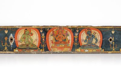 Manuscrito de The Five Protections, contracapa, 1138 (wc e tinta opaca sobre madeira) de Nepalese School