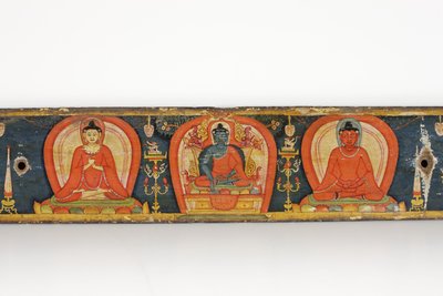 Manuscrito de The Five Protections, capa, 1138 (wc e tinta opaca sobre madeira) de Nepalese School