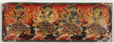 Um de um par de capas manuscritas representando Devi como as Oito Mães (wc on wood) de Nepalese School