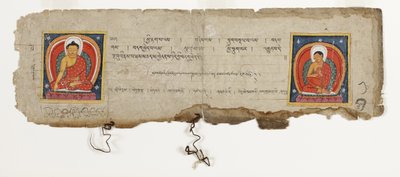 Página de um manuscrito budista, possivelmente do Mahashitalanika, c.1400 (wc & ink opaca no papel) de Nepalese School