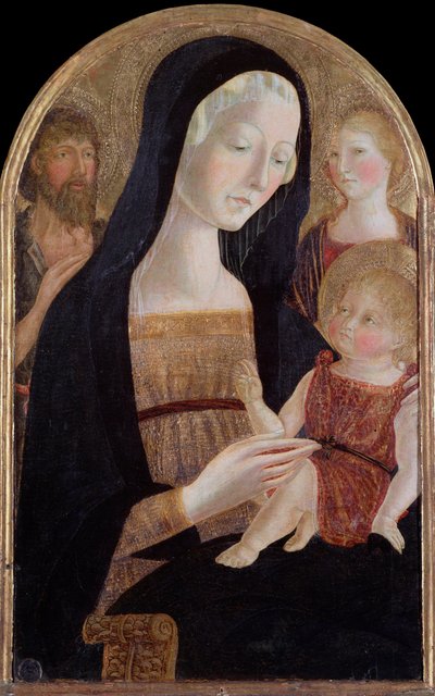 Virgem com menino e santos João Batista e Maria Madalena - Pintura, por volta de 1470 de Neroccio di  Landi