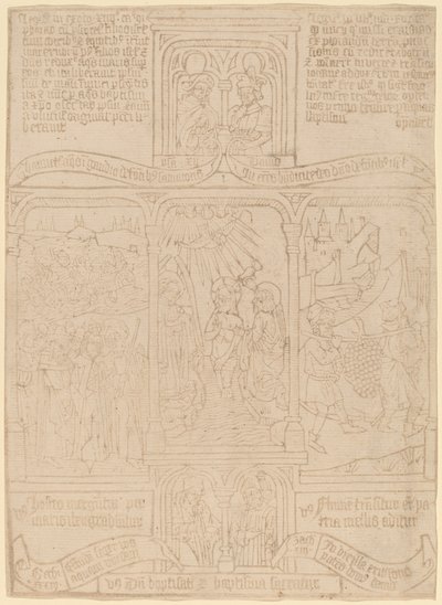 O Batismo de Cristo; Faraó passando pelo Mar Vermelho; Josué e Calebe de Netherlandish 15th Century