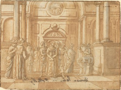 Cristo e a mulher apanhada em adultério de Netherlandish 16th Century