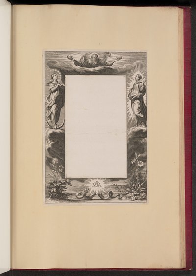 Ilustração de fronteira com Deus Pai, dois santos e uma serpente de Netherlandish 17th Century
