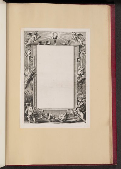 Ilustração de fronteira com ofertas de colheita de Putti para Deus de Netherlandish 17th Century