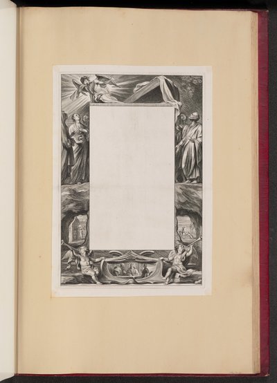 Ilustração de fronteira com santos e cenas da vida de Cristo de Netherlandish 17th Century