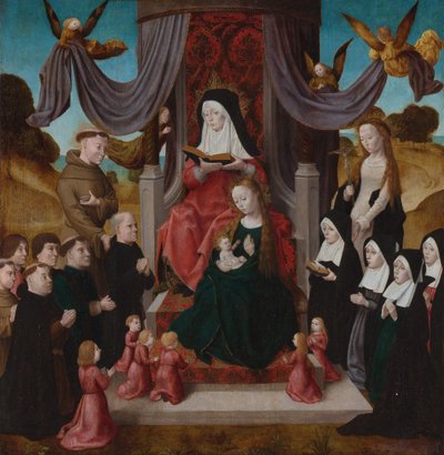 A Virgem e o Menino com Santa Ana Anna Selbdritt, Santos Francisco, Lidwina e doadores, c. 1490-1 de Netherlandish Master