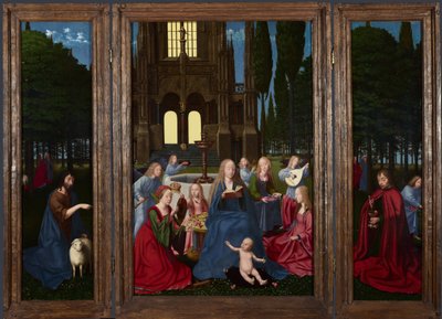 A Virgem e o Menino com Santos e Anjos em um Jardim, c. 1500 de Netherlandish Master