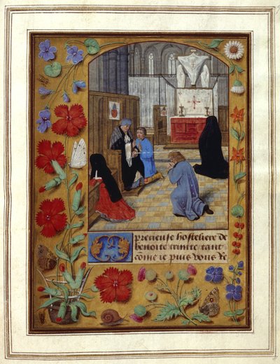 Acrescentar. 25698, f.9 Jejum e Oração na Igreja, ilustração de um 