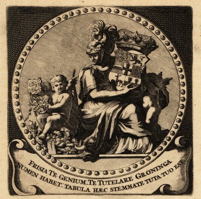 Figura alegórica de Friesland e Groningen com brasões de armas de Netherlandish School