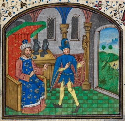 Harley 3000, f.189 Um tolo com o seu mestre, de um Livro de Horas do Mestre Mildmay, c.1460-70 (vellum) de Netherlandish School