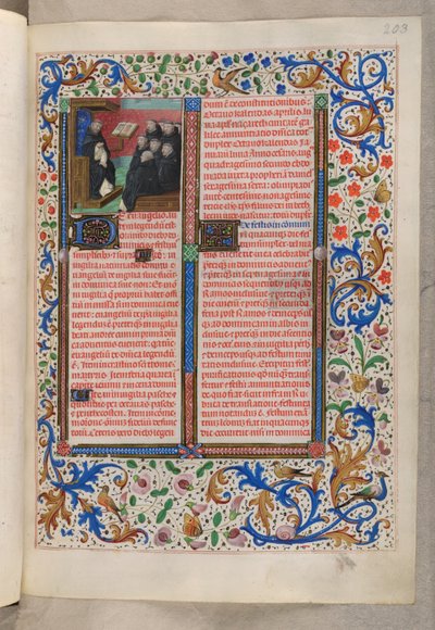 MS 18851, f.203r A Dominican reading to his fellow brothers (Rubrics for feasts), Breviary, Use of the Dominicans (