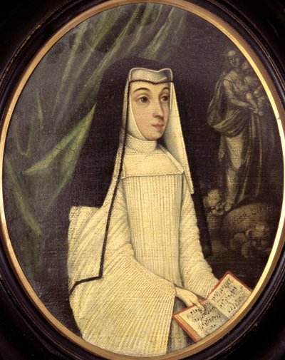 Mary Barbara Huddleston (1708-1787), no hábito de uma freira da ordem das Canonistas Agostinianas no Convento Inglês em Bruges, c.1727 de Netherlandish School