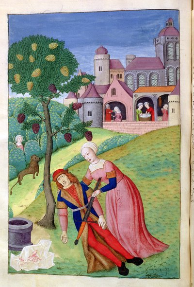 Ms 324 f.44 v. Alcithoe, Pyramus e Thisbe, Mulberry muda de cor, de Metamorphoses por Ovídio, 1479 de Netherlandish School