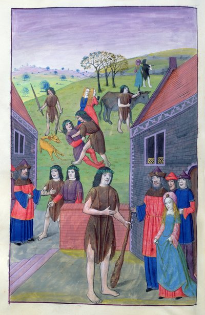 Ms 324 f.91 v. Hercules luta contra Achelous e pega o touro pelo chifre, 1479 de Netherlandish School