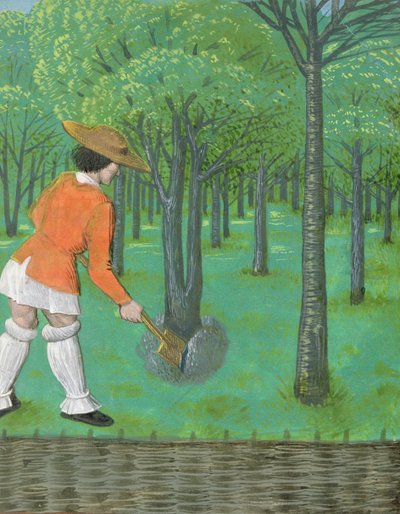 Roy 14 E VI f.28 Homem com uma pá em um pomar, de 
