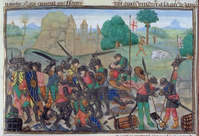 Roy 15 EI f.335 Christians and Saracens fighting, from the 