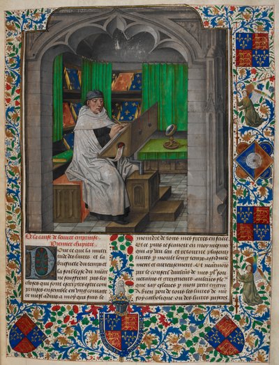 Royal 14 E. I f.3 Vincent de Beauvais lendo em sua mesa, de 