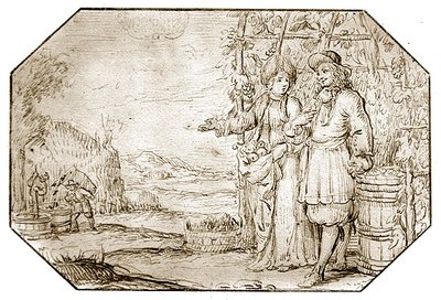 O Four Seasons: Outono - Colheita, c.1675 (caneta e tinta sépia sobre papel) de Netherlandish School